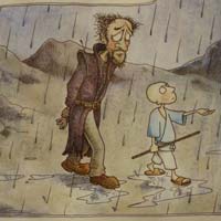 Jiriki walking with man in rain
