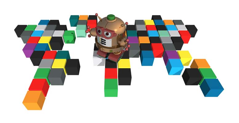 rendered image of bot on the OGP map made of cubes