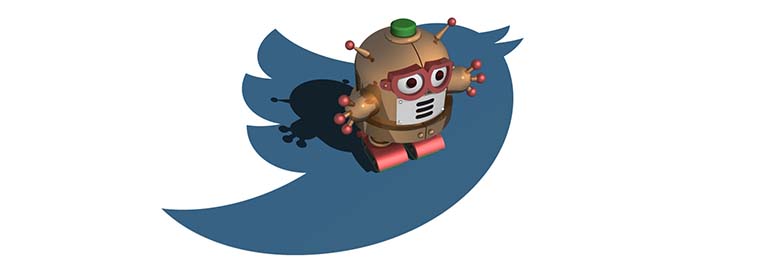 rendered image of bot standing on twitter logo